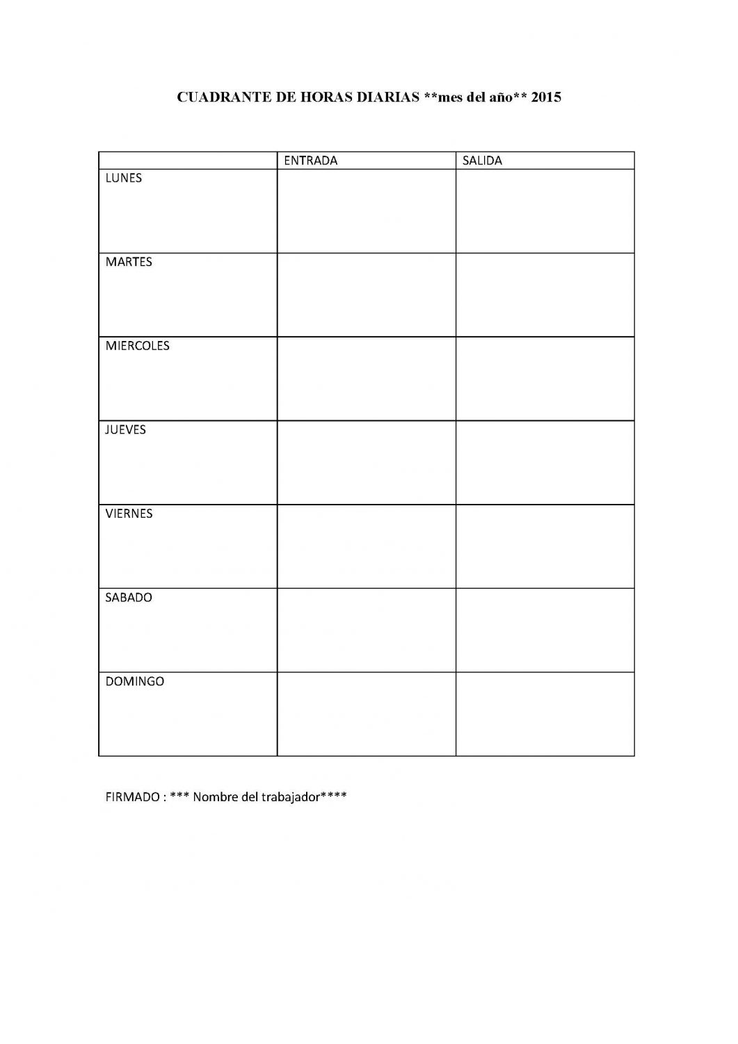 CUADRANTE DE HORAS DIARIAS